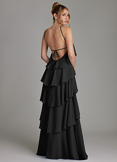 Azazie Deena Bridesmaid Dresses Black A-Line Ruched Chiffon Dress image2