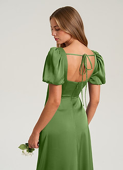 Azazie Fyona Jurken voor bruidsmeisjes Jurk van Stretch Satijn met A-Lijn Geplooid Basilicum image13