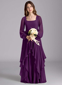 Azazie Clara Junior Abito A-Line in Chiffon Blusa Uva image7