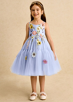 Azazie Osea Sukienki dla dziewczynek sypiących kwiaty Suknia balowa Pofałdowany Tiul Długość do kolan Sukienka image4