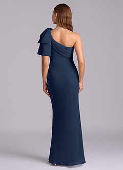 Azazie Yuanna Bridesmaid Dresses Dark Navy Mermaid One Shoulder Chiffon Dress image2