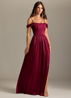 Azazie Calianna Bridesmaid Dresses Burgundy A-Line Off the Shoulder Stretch Satin Convertible Dress image7