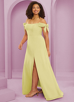 Barbie ♥ Azazie Brautjungfernkleider Wandelbar A-Linie Schulterfrei Chiffon Kleid Zitronensorbet image13