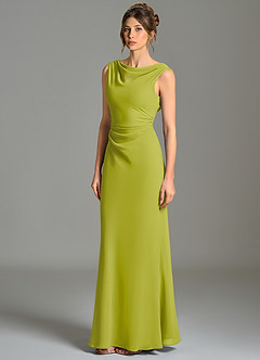 Azazie Kieryn Bridesmaid Dresses Lemongrass Mermaid Pleated Chiffon Dress image3