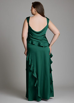 Azazie Sloane At-home Try On Dresses Emerald A-Line Sweetheart Neckline Stretch Satin Dress image14