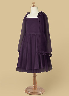 Azazie Aya Flower Girl Dresses Plum A-Line with Sleeves Tulle Dress image8
