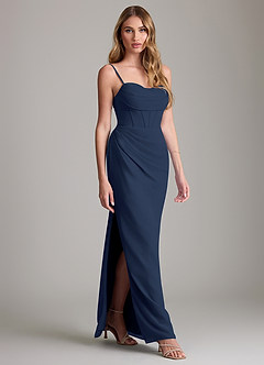 Azazie Mai Bridesmaid Dresses Dark Navy Sheath Pleated Chiffon Dress image3