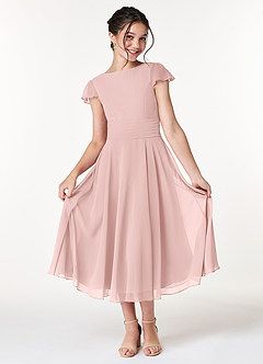 Azazie Payton Junior Vestido de Rosa Empolvado de Gasa de Corte en A con Lazo image3