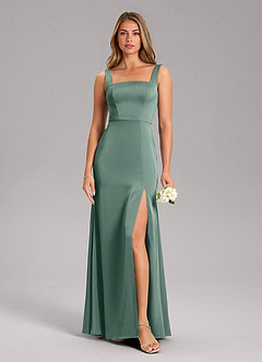 Azazie Frostine Brautjungfernkleider A-Linie Schleifen Stretch-Satin Kleid Eukalyptus image3