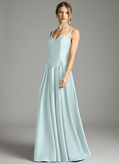 Azazie Evadina Suknie dla druhen Linia A Gorset Satyna elastyczna Do ziemi Sukienka image3