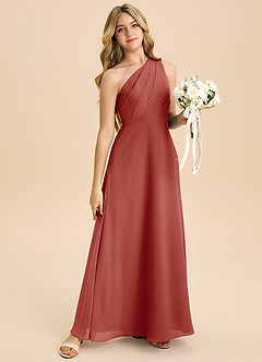 Azazie Phaedra Junior Jurk van Chiffon met A-Lijn Geplooid Terracotta image6