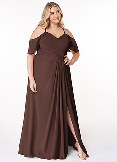 Azazie Dakota Bridesmaid Dresses Ganache A-Line V-Neck Pleated Chiffon Dress image9
