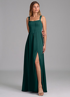 Azazie Rosaline Bridesmaid Dresses Pine A-Line Side Slit Stretch Satin Dress image4