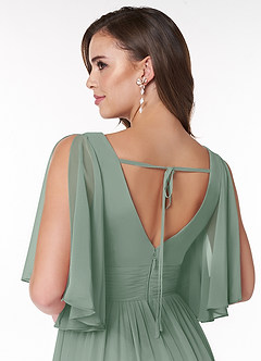 Azazie Temeka Brautjungfernkleider A-Linie Gestreift Chiffon Kleid Silberner Salbei image5