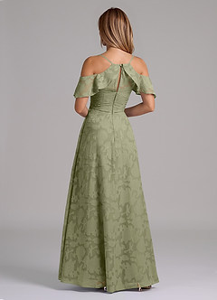 Azazie Dakota Bridesmaid Dresses Pistachio A-Line Off the Shoulder Floral Burnout Dress image2