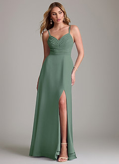 Azazie Terese Vestidos de damas de honor Vestido de Eucalipto de Gasa de Corte en A con Plisado image1