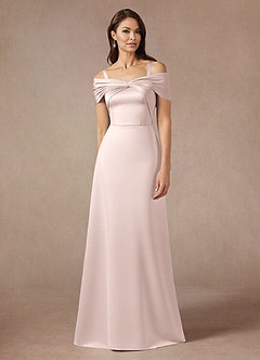 Azazie Amelia Venta final Vestido de Rosa Rubor de Satén Elástico de Corte en A con Vestidos sin tirantes image1