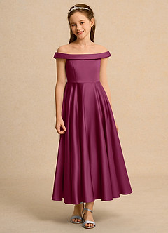 Azazie Teeny Girls Formal Sukienki dla dziewczynek sypiących kwiaty Linia A Pofałdowany Matowy satynowy Długość kostki Sukienka image6