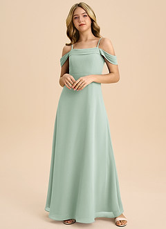 Azazie Anselie Junior Agave A-Line Off the Shoulder Chiffon Dress image3