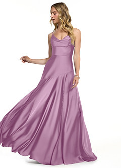 Azazie Kayla Bridesmaid Dresses Wisteria Sheath Side Slit Stretch Satin Dress image3