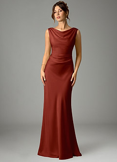 Azazie Kieryn Robes de demoiselle d'honneur Robe Sirène en Satin extensible Plissée Terracotta image1