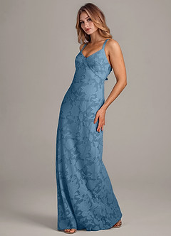 Azazie Aliza Bridesmaid Dresses Steel Blue A-Line Floral Burnout Dress image4