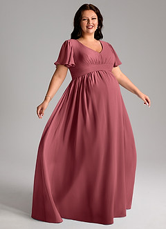 Azazie Verna Brautjungfernkleider für Schwangere A-Linie V-Hals Gerüscht Chiffon Bodenlänge Kleid image9