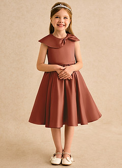 Azazie Acorn Flower Girl Dresses Auburn A-Line Pleated Matte Satin Dress image5