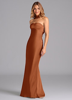 Azazie Lusinda Brudtärnklänningar Klä av Sjöjungfru i Stretch Satin Axelbandslös Koppar image1