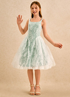 Azazie Cubbie Girls Formal Flower Girl Dresses Matcha A-Line Lace Dress image5