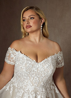 Azazie Rowe Wedding Dresses Diamond White Ball-Gown Off the Shoulder Tulle Dress image15