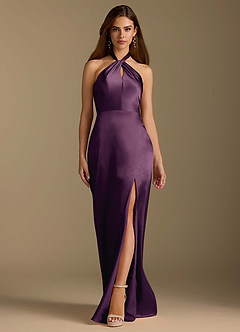 Azazie Tracie Robes de demoiselle d'honneur Robe Trapèze en Satiné métallisé Plissée Prune image6