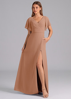 Azazie Ambrosia Abiti da Damigella Abito A-Line in Chiffon Plissettato Champagne Rosa image3