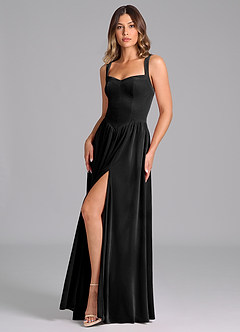 Azazie Francis Bridesmaid Dresses Black A-Line Corset Velvet Dress image4