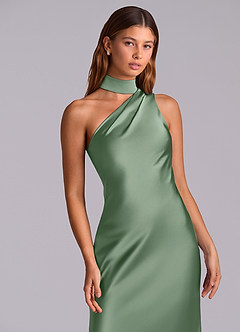 Azazie Seona Bridesmaid Dresses Matcha Mermaid One Shoulder Stretch Satin Dress image2