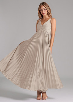 Azazie Raychelle Robes de demoiselle d'honneur Robe Trapèze en Satin extensible Plissée Givre image2