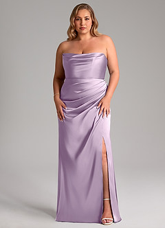 Azazie Leonis Bridesmaid Dresses Frosted Lilac Mermaid Pleated Stretch Satin Convertible Dress image9
