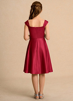 Azazie Budle Girls Formal Flower Girl Dresses Scarlet A-Line Pleated Matte Satin Dress image2