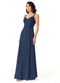Azazie Janine Bridesmaid Dresses Dark Navy A-Line V-Neck Chiffon Dress image2