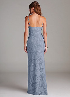 Azazie Tianna Bridesmaid Dresses Dusty Blue Sheath Lace Floral Burnout Dress image2