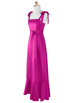 Azazie Barbara Junior Abito A-Line in Raso Opaco Fiocco Fucsia image8
