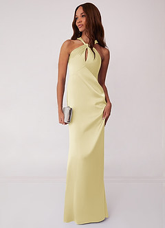 Barbie ♥ Azazie Bridesmaid Dresses Lemon Sorbet Sheath Stretch Satin Dress image3