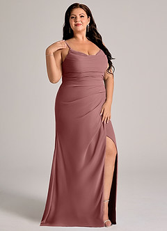 Azazie Deandra Vestidos de damas de honor Vestido de Rosa Del Desierto de Gasa de Corte Sirena con Plisado image11