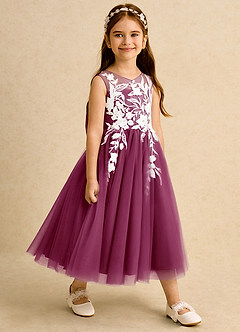 Azazie Sundae Blumenmädchenkleider Ballkleid Spitze Kleid Maulbeerrot image4