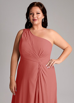Azazie Brooke Bridesmaid Dresses Antique Rose A-Line One Shoulder Chiffon Dress image13