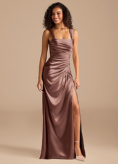 Azazie Jesaphine Bridesmaid Dresses Espresso Sheath Bow Metallic Satin Dress image1