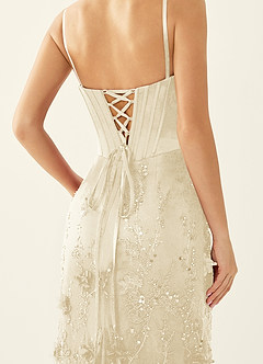 Iliana Champagne 3D Flowers Corset Beading Prom Dress image8