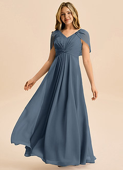 Azazie Emma Junior Jurk van Chiffon met A-Lijn Geplooid Neptunus image4