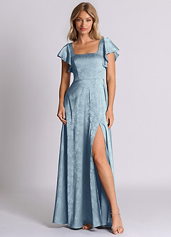 Azazie Bondi 신부 들러리 드레스 A라인 절하다 자카드 바닥 길이 드레스 image1