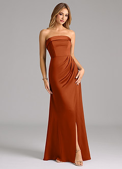 Azazie Aretha Bridesmaid Dresses Burnt Orange A-Line Strapless Stretch Satin Convertible Dress image1